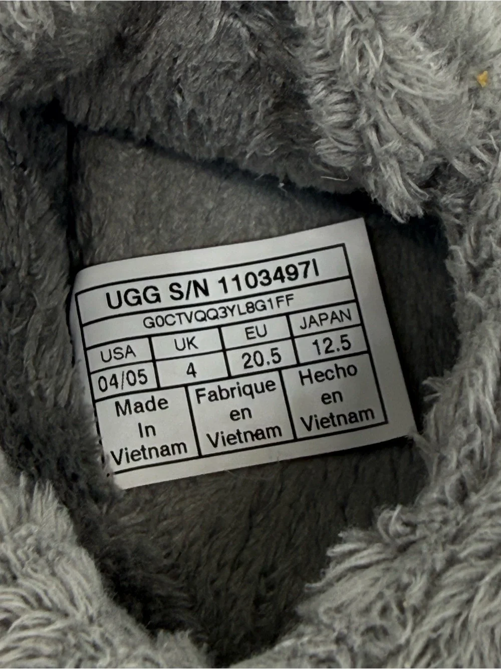 UGG Gray Fuzzy Toddler Slippers Size 4/5